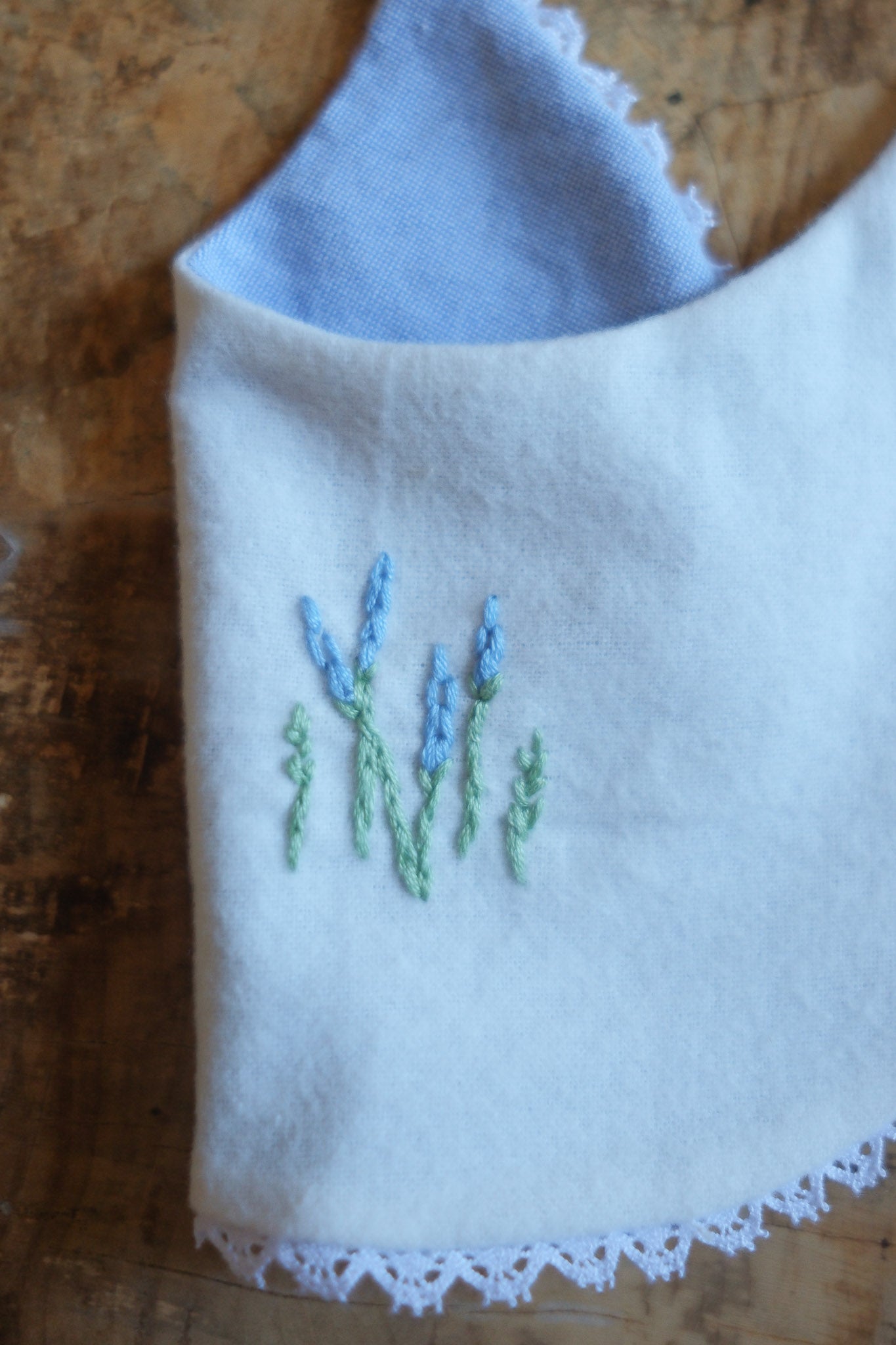 White & Blue Embroidered Bib