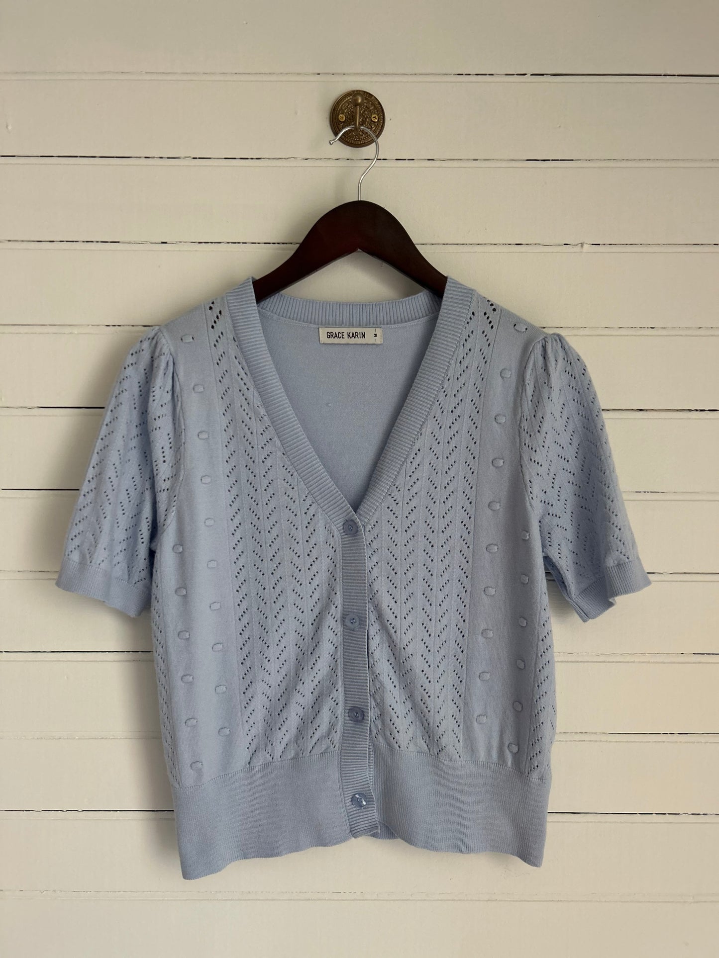 Medium Blue Short-sleeve Cardigan