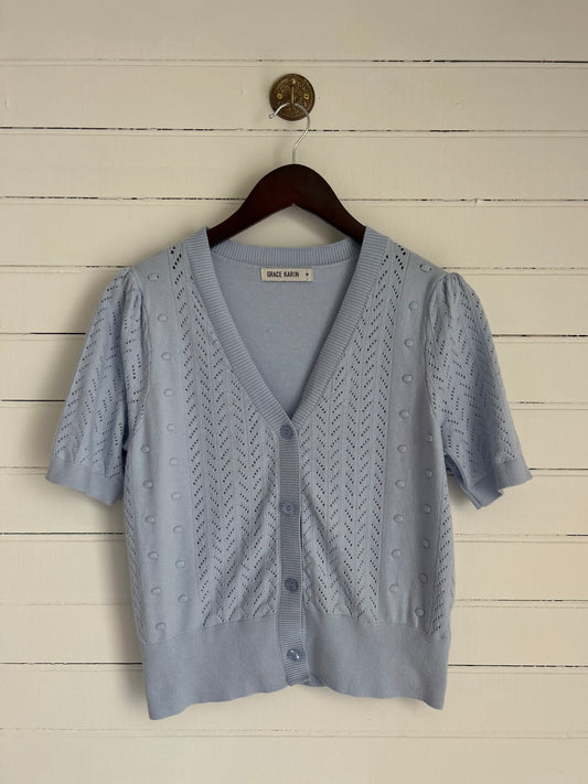 Medium Blue Short-sleeve Cardigan