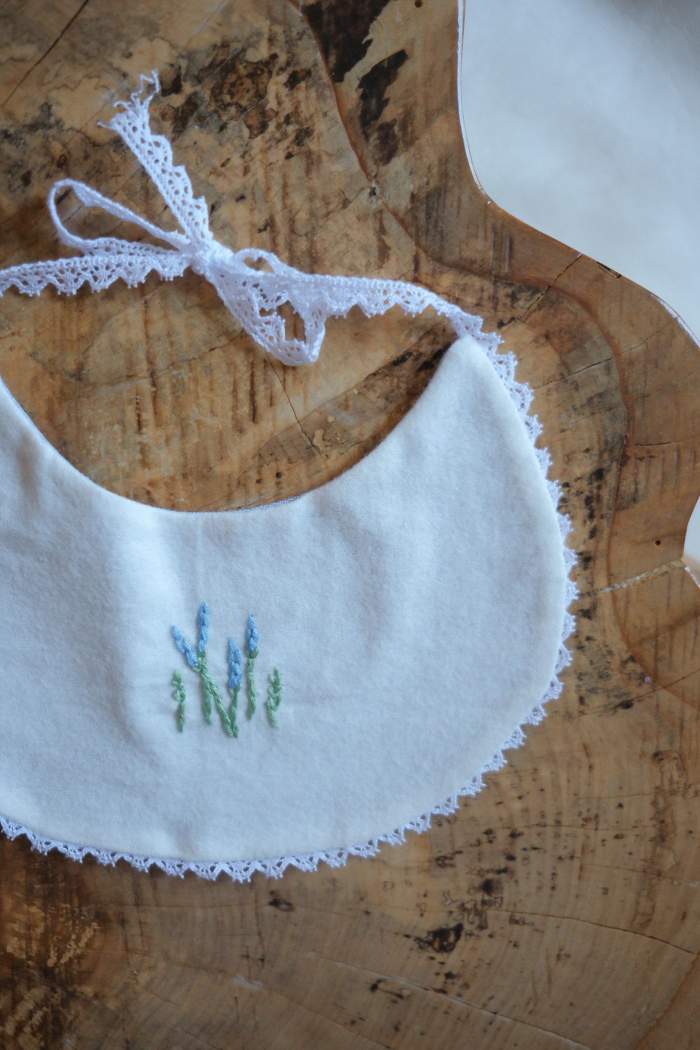 White & Blue Embroidered Bib
