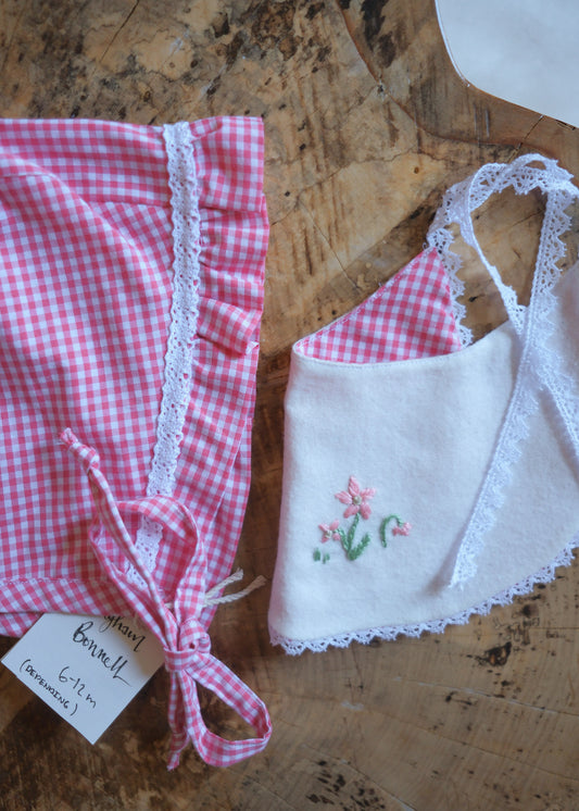 Gingham Red Bonnet with Bib Gift Set
