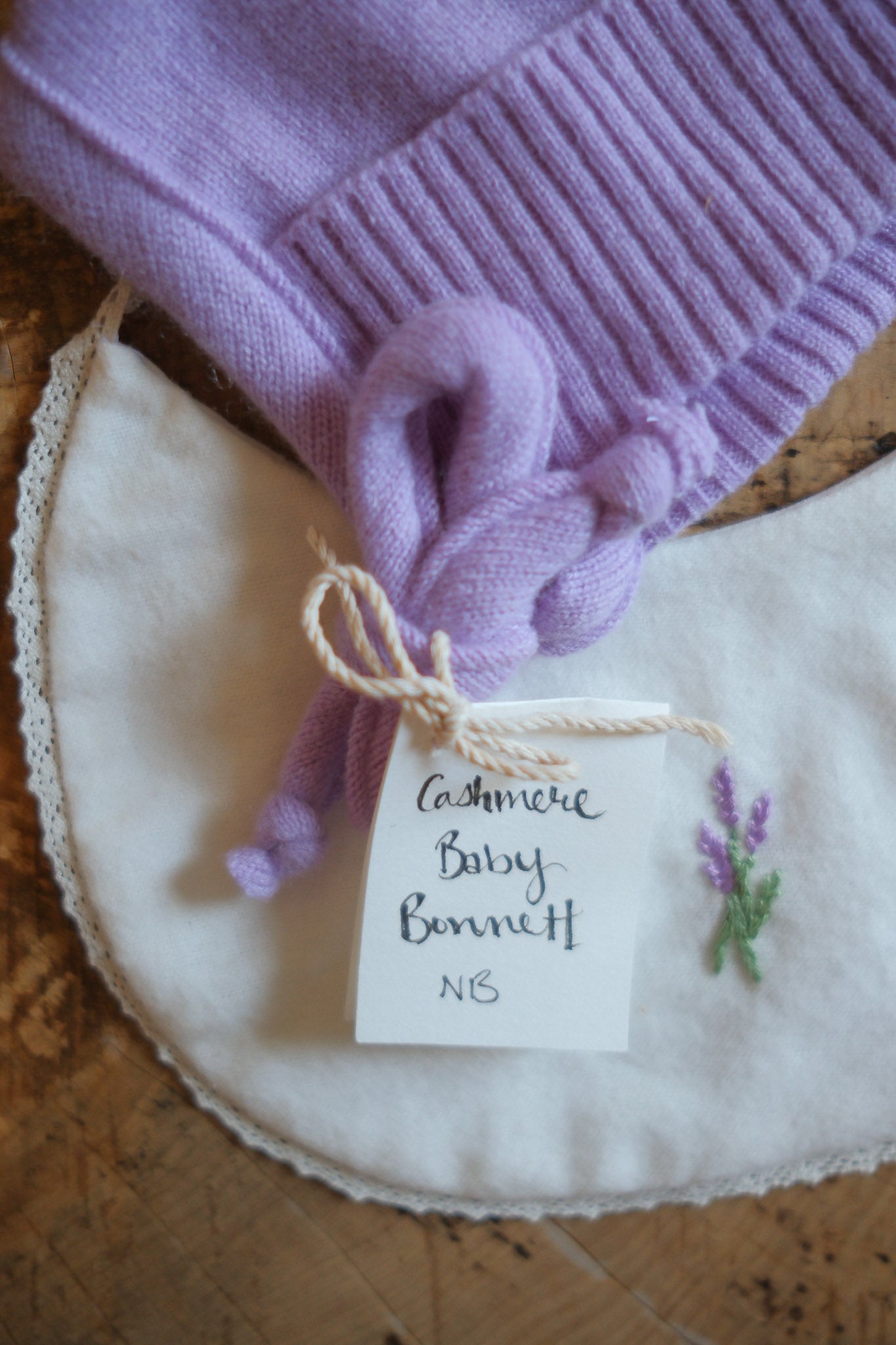 Purple Cashmere Wool Bonnet & Bib Gift Set